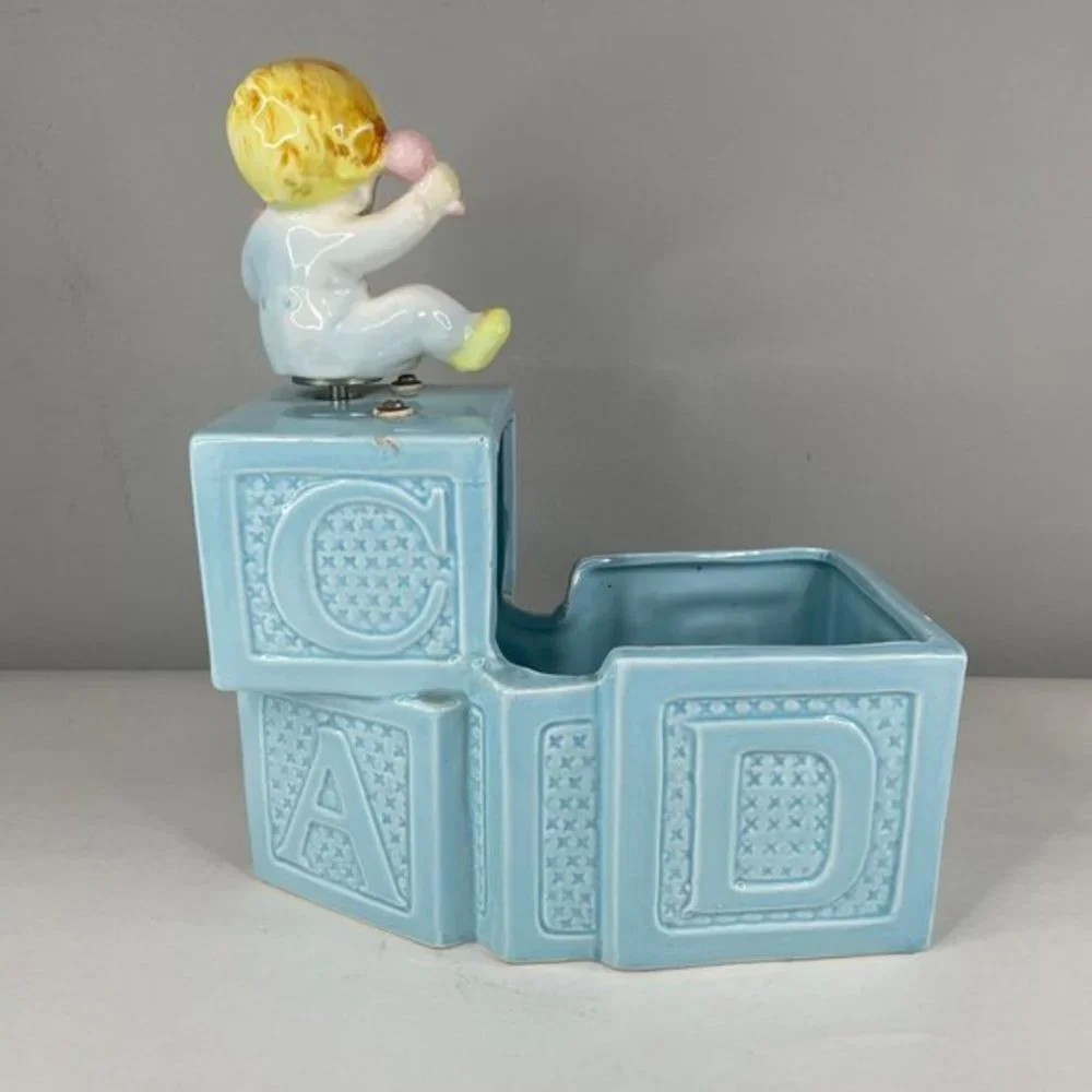 Vintage Nancy Pew Musical ABC Baby Blocks Ceramic Nursery Planter‎
